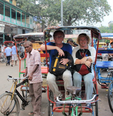 Rickshaw passengers. Old Delhi
