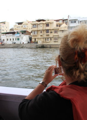 Sailing past our Udaipur home - Kankarwa Haveli