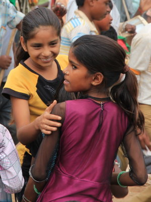 Happy girls outside Udaipur