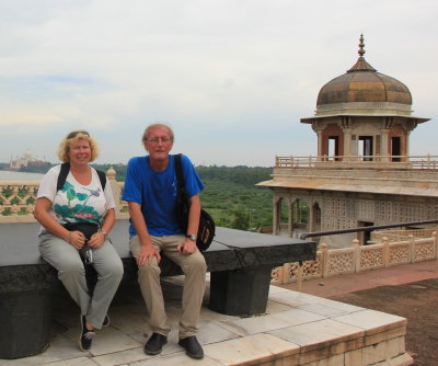 Agra Fort. Taj Mahal in the distance