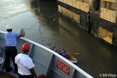 Tieing off at Miraflores Locks,  Panama Canal
