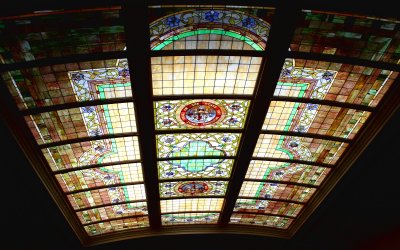 Stained glass ceiling in Wyoming Senate Chamber