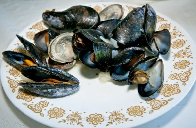 Mmm...fresh mussels and clams from P.E.I.