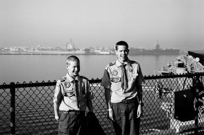 Greg and Alex, USS Ronald Reagan in background