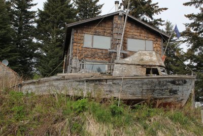 An old boat in a yard in Seldovia.