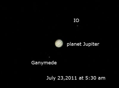 Planet Jupiter and two moons