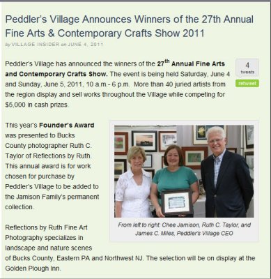 2011 Founders Award at Peddlers Village Fine Arts Festival