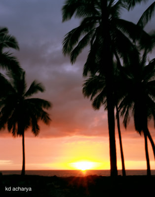 Sunset  with brighter colors on  The Puuhonua o Honaunau National Historic Park, Big Island