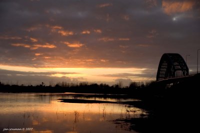 Bridge across the IJssel at sunset