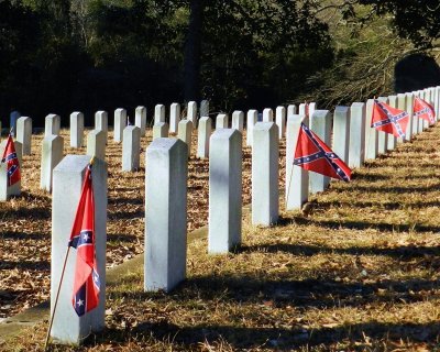 Confederate Cemetary - gravestones are pointed so the Union soldiers couldn't sit on them