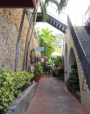 One of many shopping alleys in Charlotte Amalie
