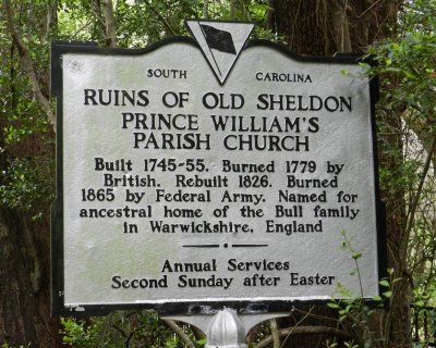 Historical marker for the Old Sheldon Church