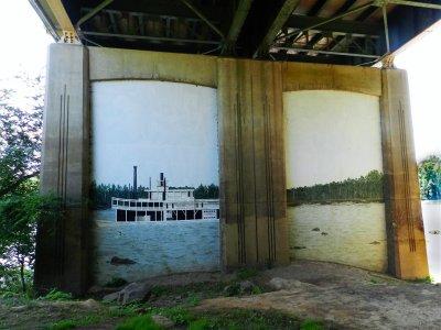 Riverboat mural under the Blossom St. Bridge