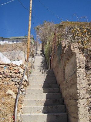 Rose staircase from below - in Old Bisbee