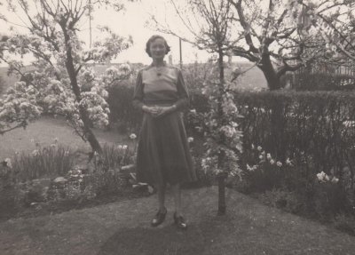 Edith Goldsmith (Edith Forrest) in garden 