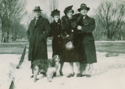 Peter Kay and wife, Mary Hannah Young, with 2 unknown people and dog