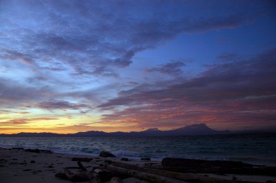 Dawn at the sandy tip of island