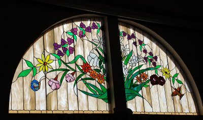 THE STAIN GLASS IN FRIENDSHIP HALL WAS ALL CREATED BY VOLUNTEERS IN THE CRAFT ROOM