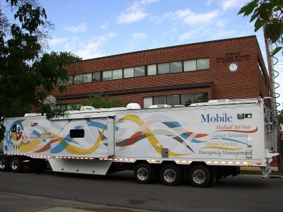 THE MOBILE UNIT IS ALSO USED AS A MEDICAL-DENTAL CLINIC AND CANCER SCREENING FOR THE TRIBE MEMBERS