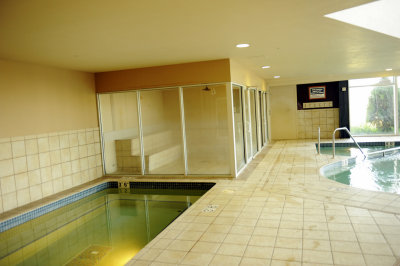 THE STEAM ROOM IS IN THE FRONT AND THE DRY SAUNA BEHIND-BOTH ARE RELAXING BUT I LIKE THE STEAM ROOM THE MOST