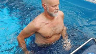 MANY PEOPLE TRAIN BY WALKING BACKWARDS AGAINST THE CURRENT-VERY GOOD FOR WEAK KNEES