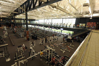THE FITNESS CLUB IS DIVIDED INTO DISTINCT AREAS.  THE WEIGHT TRAINING AREA IS IN THE LOWER RIGHT