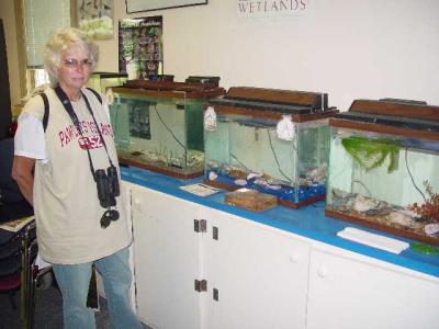 SARA LOVED THE CRITTERS IN THE TANKS IN THE RESEARCH STATION