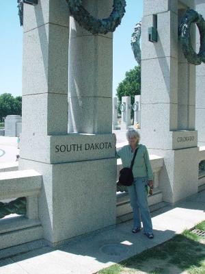 SARA AT THE WORLD WAR II MEMORIAL AT OUR NEWLY ADOPTED STATE