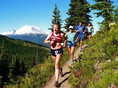 JUNE Nikki Kimball leads the women at White River 50M