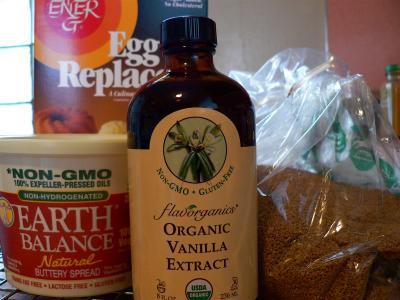 Earth Balance, Egg Replacer, Vanilla Extract & Sucanat