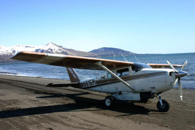 Our Cesna 206 after landing on the beach