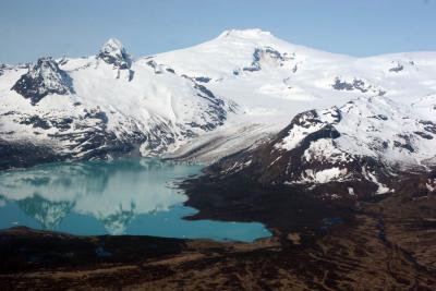 View of a glacier from the air on the way to Bear watching in Katmai National Park