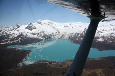 View of a glacier from the air on the way to Bear watching in Katmai National Park