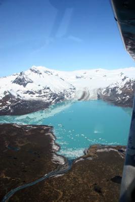 View of a glacier from the air on the way to Bear watching in Katmai National Park