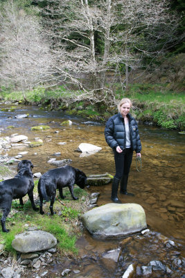 Meg and Purdie at River Leithen