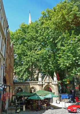 Famous Flower Stall in Front of St. Mary Abbots Church. London