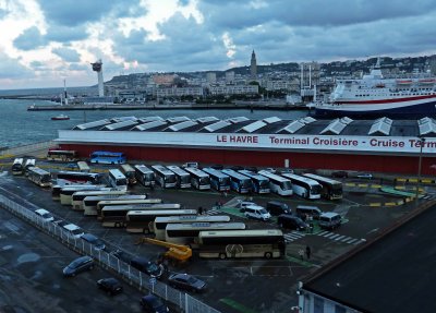 Tour Buses Waiting at the Port of Le Havre, France