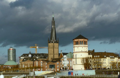 Castle Tower and Twisted Spire Church - Dusseldorf, Germany