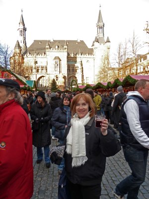 Having Gluhwein at Aachen Christmas Market