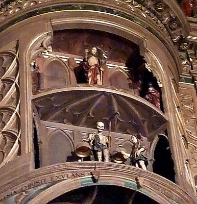 Christ, Death, and Man Performing Actions on Astronomical Clock