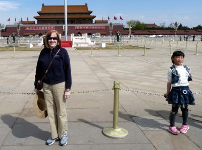 Susan at National Flag in Tian'anmen Square