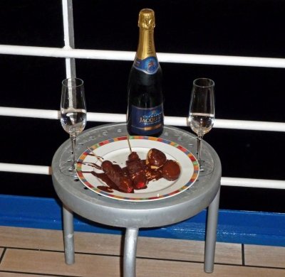 Champagne & Chocolate Covered Fruit on Our Balcony