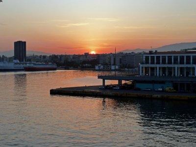 Sunrise Over Piraeus Port in Greece