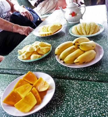 Local Fruit Includes Mango, Jackfruit, Finger Bananas, A Kind of Grapefruit, & Pineapple