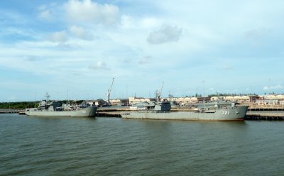 Thailand Navy Ships Stationed on the Chaophraya River near Bangkok