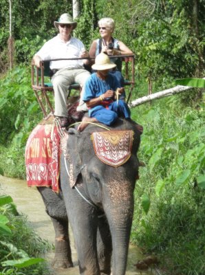Carl & Pam on an Elephant