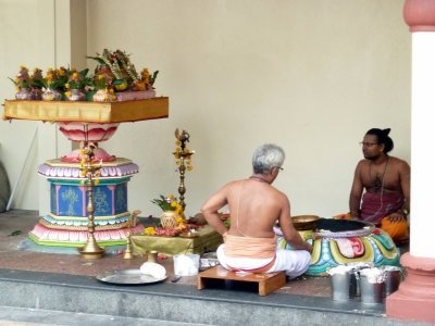 Worshipping at the Sri Mariamman Temple