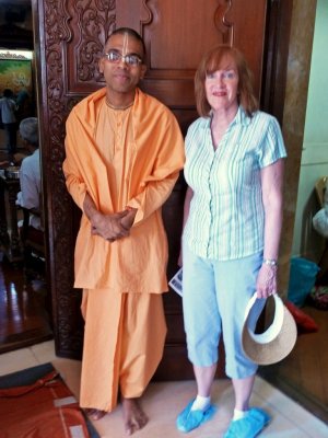 Susan with Krishna Monk at ISKON Temple, Bombay