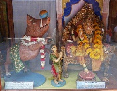 Shadow Box at ISKON Temple Depicting Lord Varaha Deva & Lord Narasimh Deva