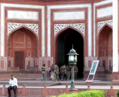 Entering the Great Gate to the Taj Mahal